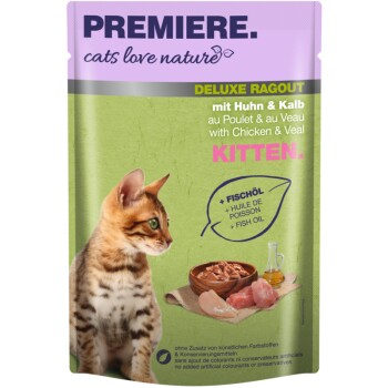 PREMIERE cats love nature Deluxe Ragout Kitten Cielęcina i kurczak 48x100 g