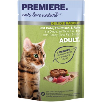 PREMIERE Cats Love Nature Deluxe Ragout z indykiem, tuńczykiem i ryżem 48x100 g