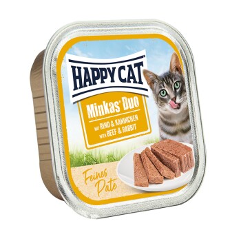 HAPPY CAT Minkas Duo Mokra Karma dla Kota Dorosłego, Wołowina i Królik, Pasztet 16x100 g