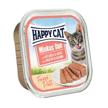 HAPPY CAT Minkas Duo mokra karma dla kota dorosłego, drób i łosoś, pasztet 16x100 g