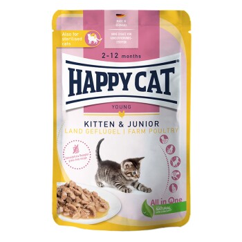HAPPY CAT Young mokra karma dla kotów Kitten & Junior, drób wiejski, mięso w sosie 20x85 g