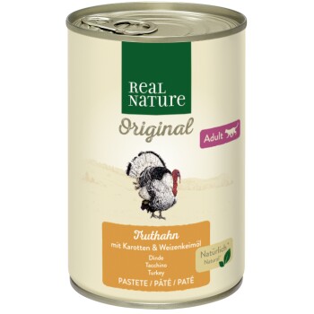 REAL NATURE Adult Indyk, marchewki i olej z kiełków pszenicy 6x400 g