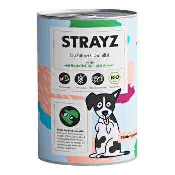 STRAYZ BIO Łosoś z ziemniakami, szpinakiem i jagodami, 6 x 400 g