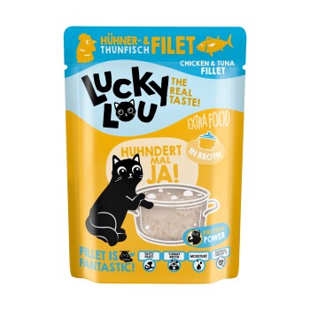 Lucky Lou Karma mokra dla kotów Extra Food Adult w rosole Tuńczyk i kurczak: 12x70 g