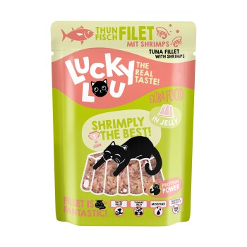 Lucky Lou Karma mokra dla kotów Extra Food Adult w galarecie Tuńczyk z krewetkami 12x70 g