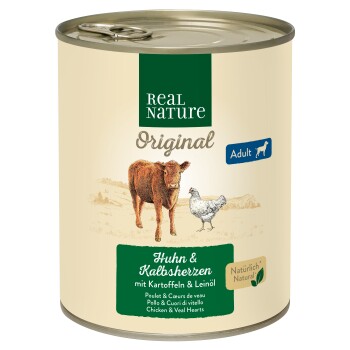 REAL NATURE ADULT Serca cielęce i kurczak 24x800 g