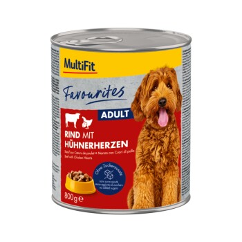 MultiFit Favourites mokra karma dla psa dorosłego Wołowina z sercami kurczaka 6x800 g