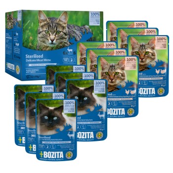 BOZITA Karma mokra dla kotów Sterilised Kawałeczki w sosie z mięsem Multibox 12 x 85 g
