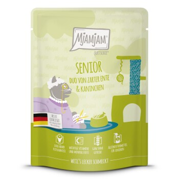 MjAMjAM Karma mokra dla kotów Senior Quetschie DUO z delikatnej kaczki i królika 6 x 300 g Kaczka i królik 6x300 g