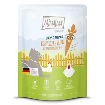 MjAMjAM mokra karma dla kota dorosłego, Quetschie Chicks & Friends Kurczak z marchewką 6x300 g