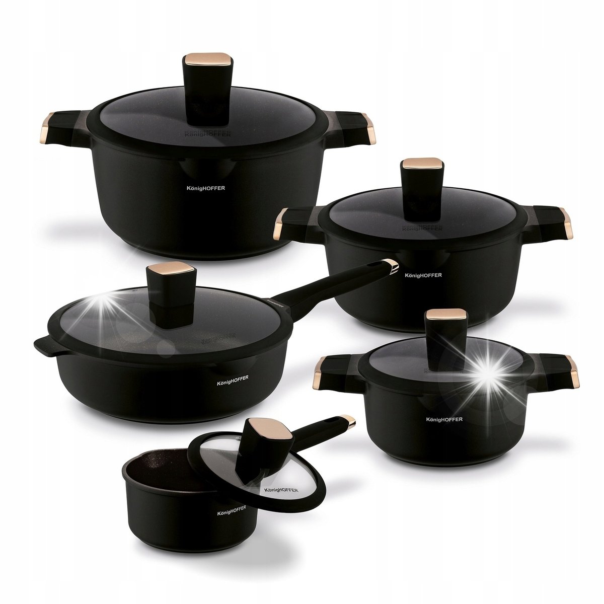 ZESTAW GARNKÓW INDUKCJA komplet PATELNIA z pokrywką RONDELEK Black Rose