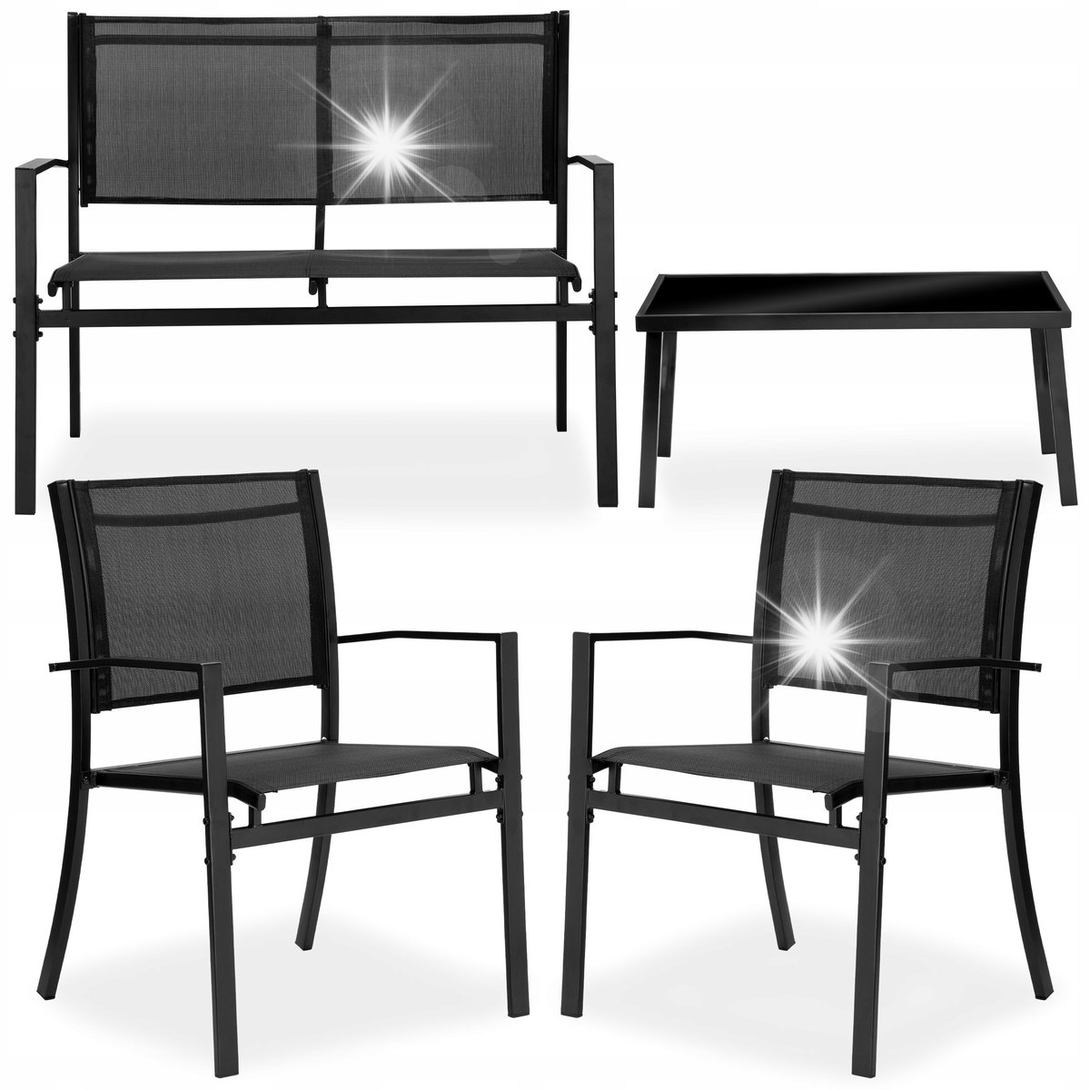ZESTAW MEBLI OGRODOWYCH KOMPLET OGRODOWY STOLIK FOTELE SOFA METALOWE MEBLE