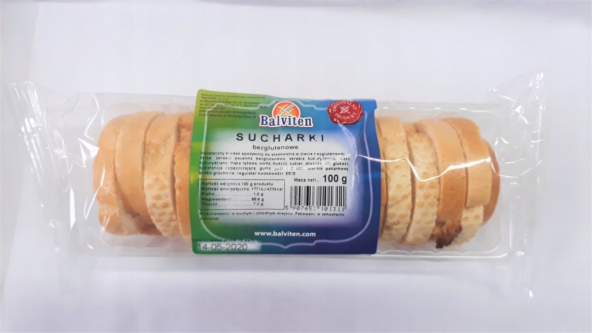Sucharki 100g. Produkt o bardzo niskiej zawartości glutenu