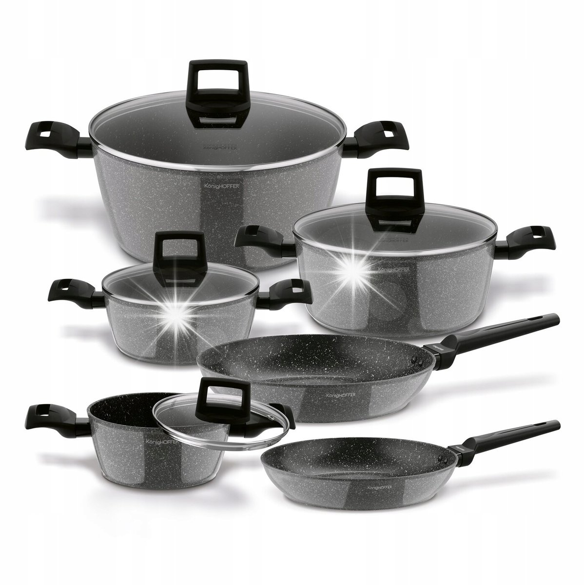 Zestaw GARNKÓW MARMURKOWE INDUKCJA Patelnia POKRYWKI Konighoffer Jukon 10el
