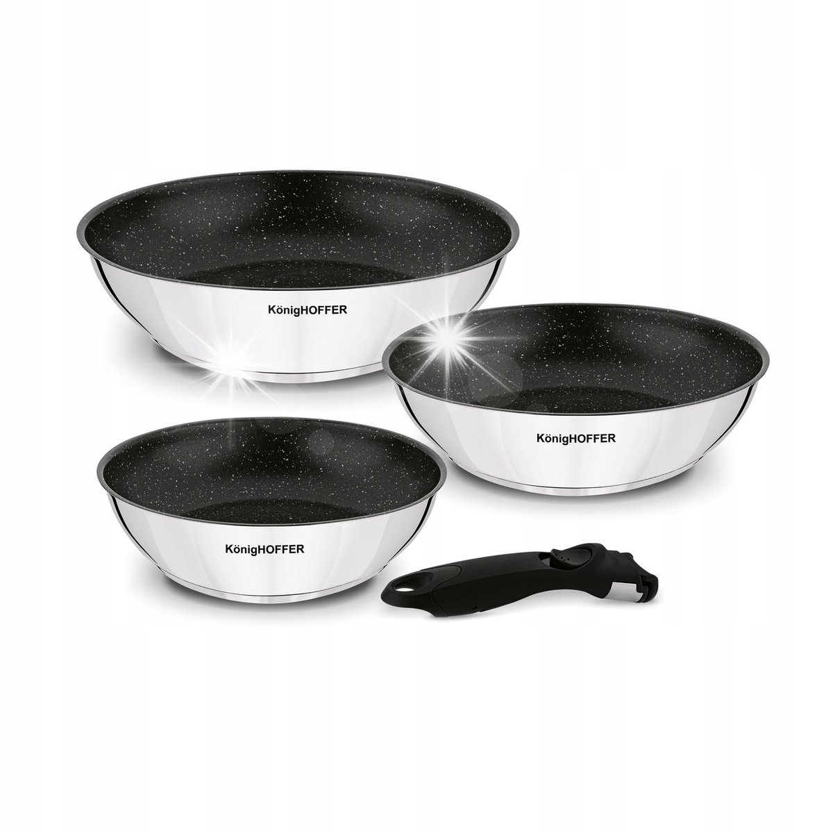 Zestaw PATELNI 3x GŁĘBOKA Odpinana RĄCZKA Konighoffer Colate 20x24x28