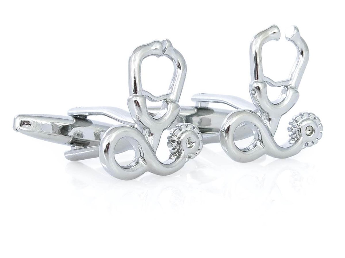 Srebrne spinki do mankietów dla lekarza - stetoskop U18