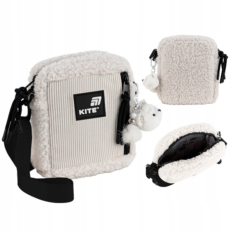 TOREBKA CROSSBODY TORBA NA RAMIE BEŻOWA MŁODZIEŻOWA Z PLUSZEM KITE