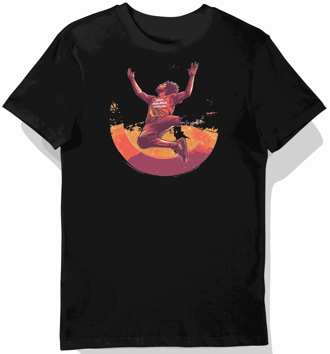 Koszulka męska czarna z nadrukiem dynamicznego skoku sportowca L