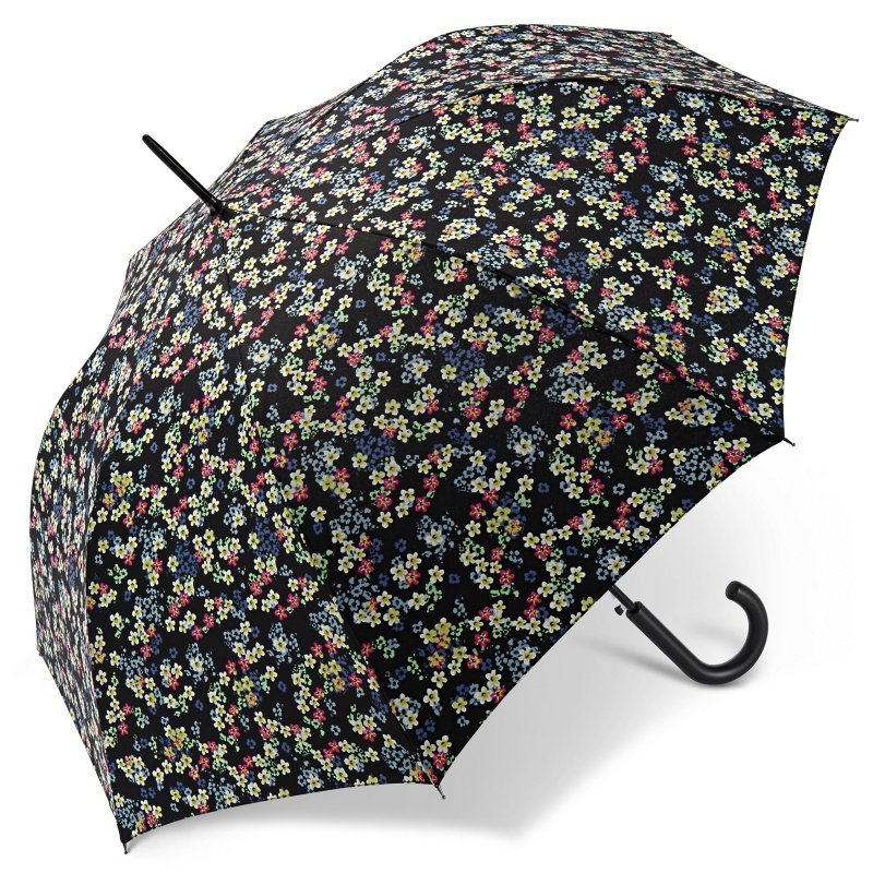 Happy Rain 41106 parasolka parasol damski długi czarny w kwiaty Automat