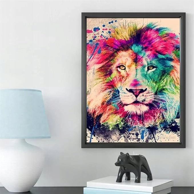 Haft diamentowy, mozaika 5D Kolorowy Lew, 40x50cm
