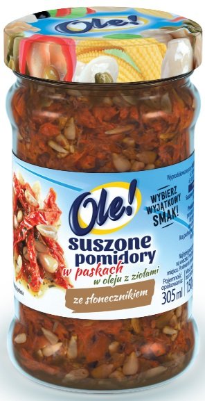 Ole! Suszone pomidory w paskach w oleju z ziołami ze słonecznikiem 270 g