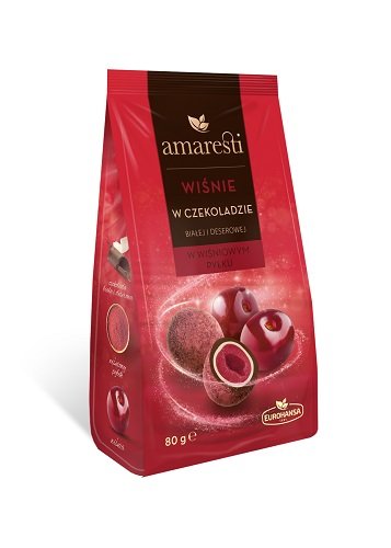 Eurohansa Wiśnie w czekoladzie białej i deserowej w wiśniowym pyłku Amaresti 80 g