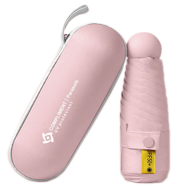 Mała parasolka w mini kapsułce – Różowa Składana UV50+ prezentowa