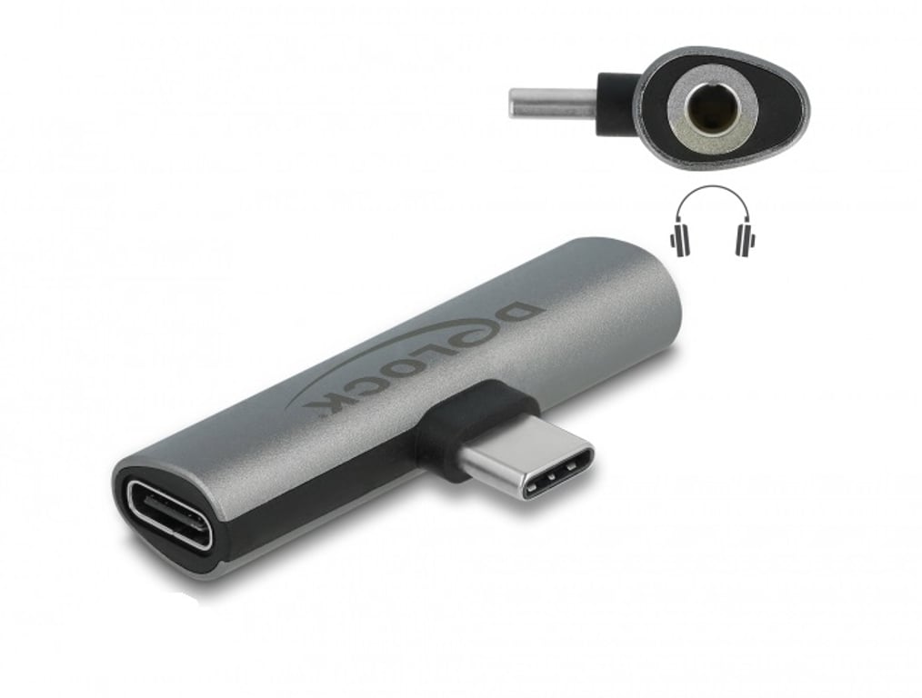 DeLOCK Adapter audio USB Type-C do żeński Stereo Jack i USB Type-C PD szary