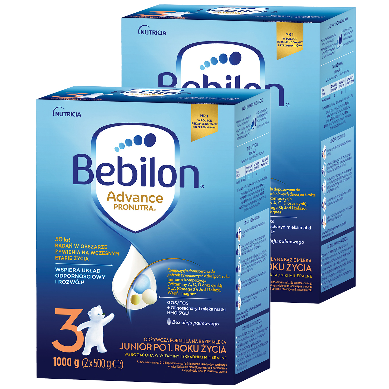 Zestaw Bebilon Advance Pronutra 3 Junior, odżywcza formuła na bazie mleka, po 1 roku, 2 x 1000 g