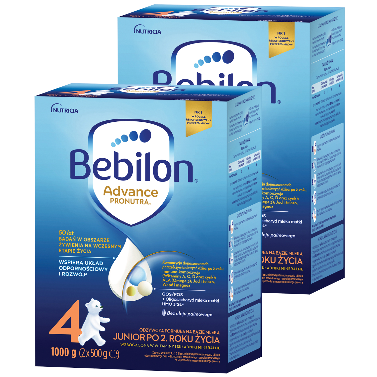Zestaw Bebilon Advance Pronutra 4 Junior, odżywcza formuła na bazie mleka, po 2 roku, 2 x 1000 g