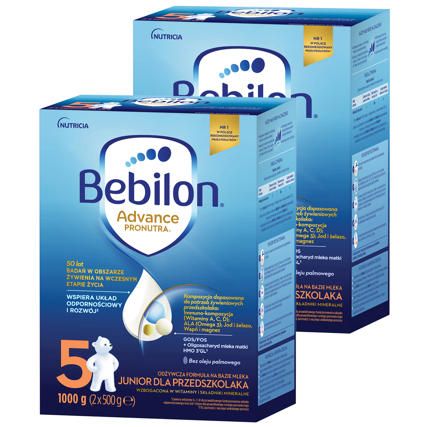 Zestaw Bebilon Advance Pronutra 5 Junior, odżywcza formuła na bazie mleka, dla przedszkolaka, 2 x 1000 g