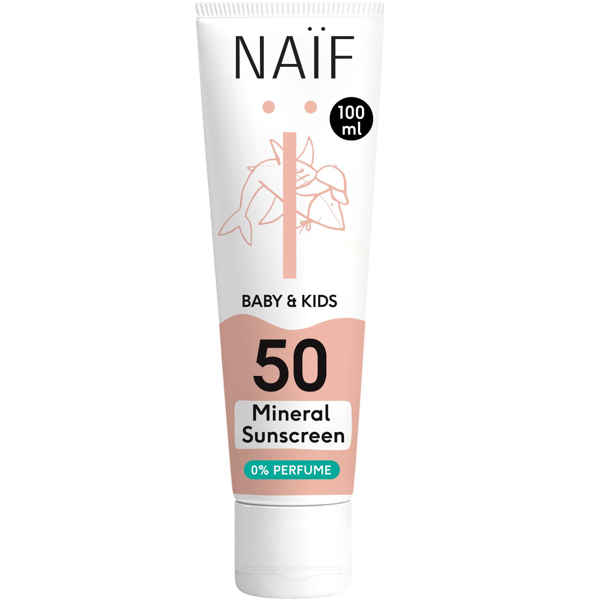 Naif Baby & Kids, mineralny krem przeciwsłoneczny dla dzieci i niemowląt, od urodzenia, SPF 50, nieperfumowany, 100 ml