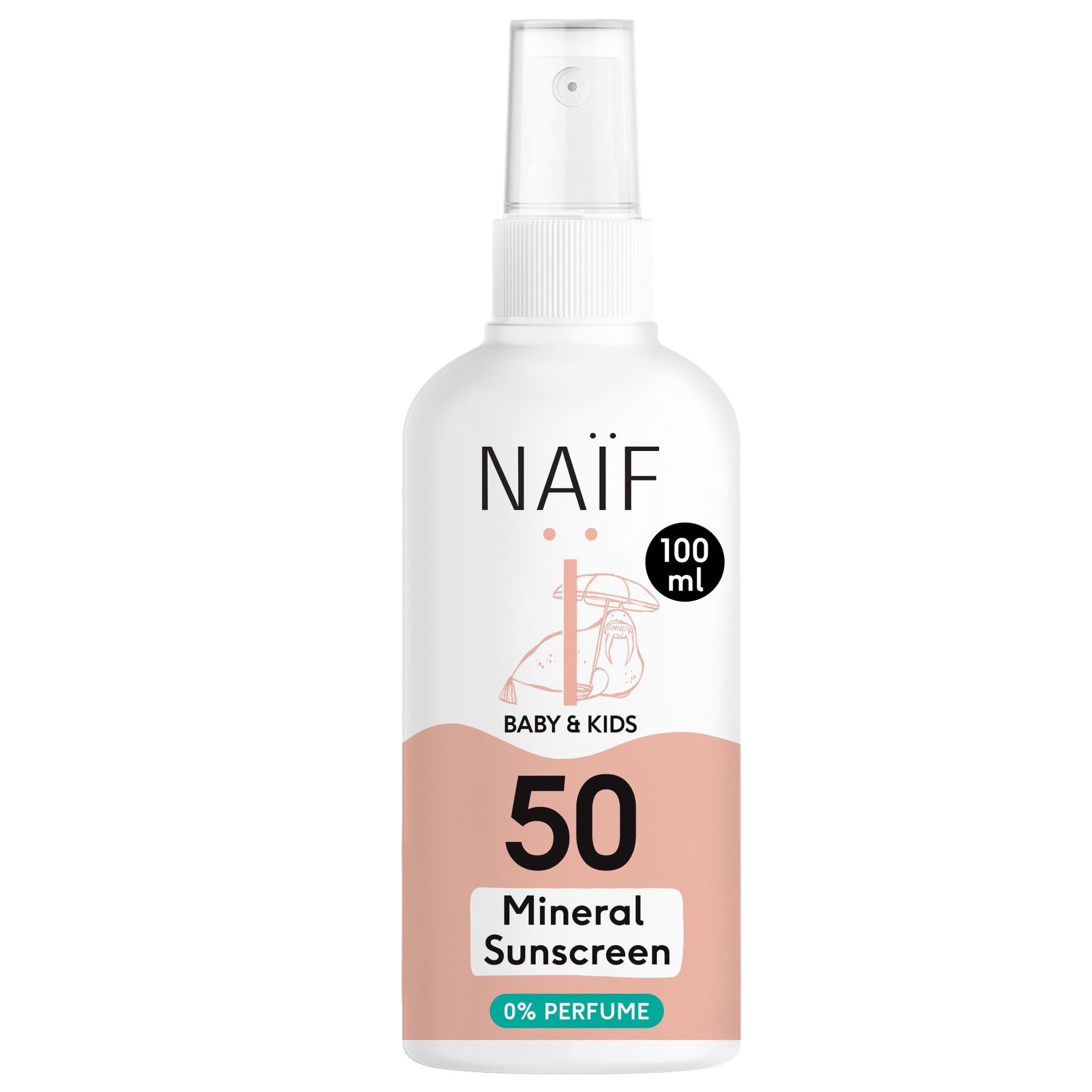 Naif Baby & Kids, mineralny spray przeciwsłoneczny dla dzieci i niemowląt, od urodzenia, SPF 50, nieperfumowany, 100 ml