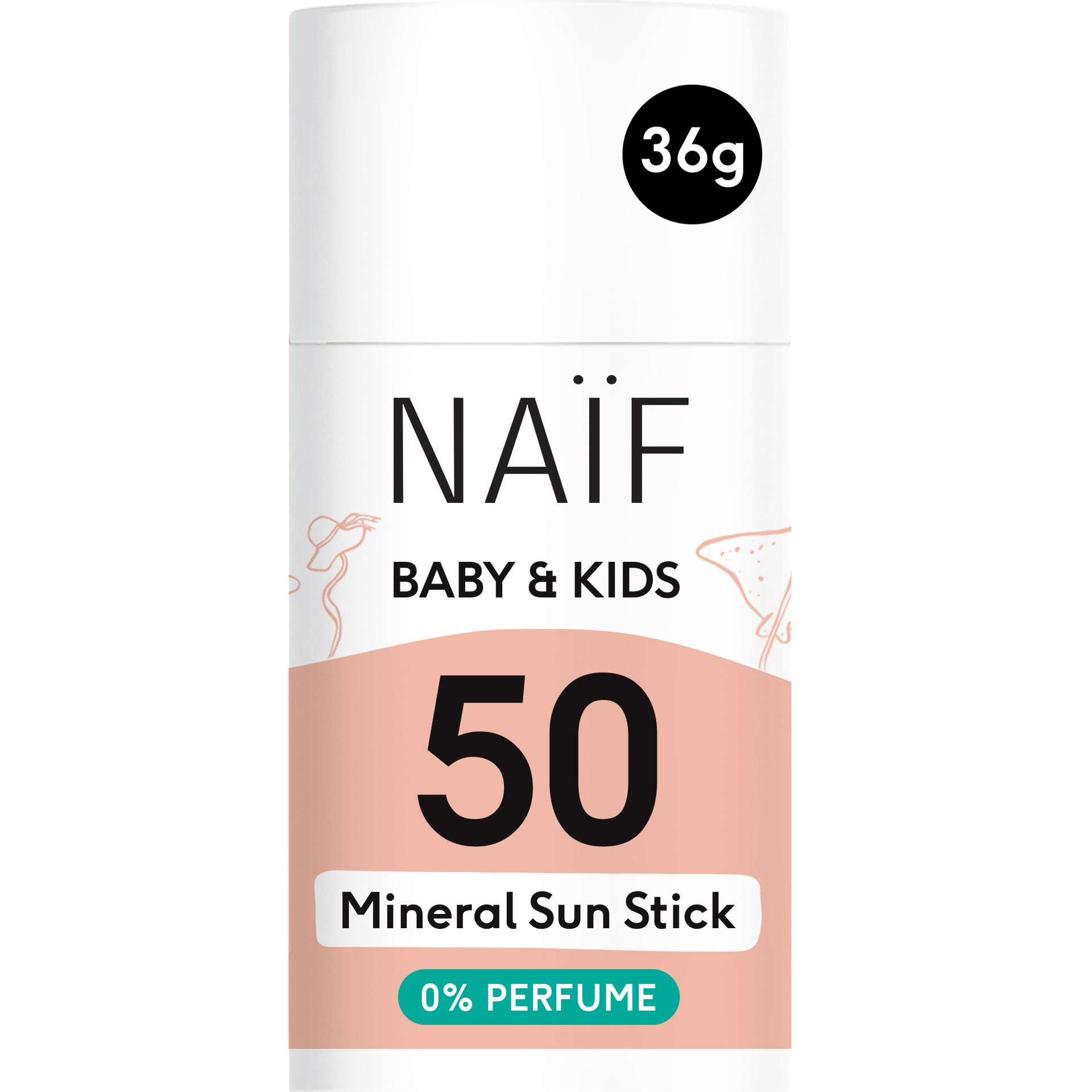 Naif Baby & Kids, mineralny sztyft przeciwsłoneczny dla dzieci i niemowląt, od urodzenia, SPF 50, 36 g