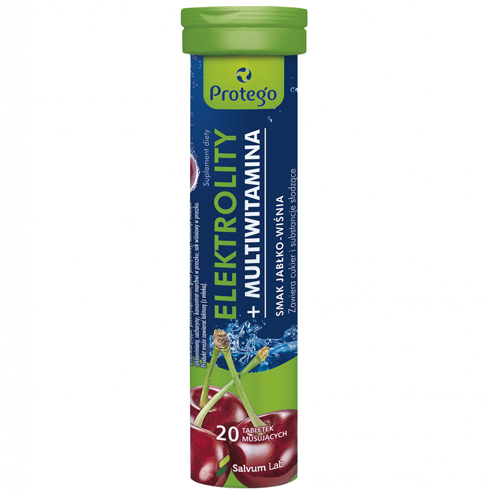 Protego Elektrolity+Multiwitamina, smak jabłko-wiśnia, 20 tabletek musujących