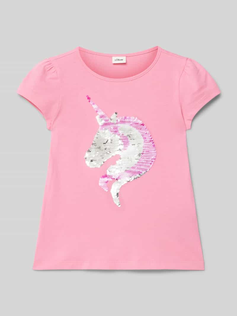 T-shirt o kroju regular fit z czystej bawełny z dwustronnymi cekinami