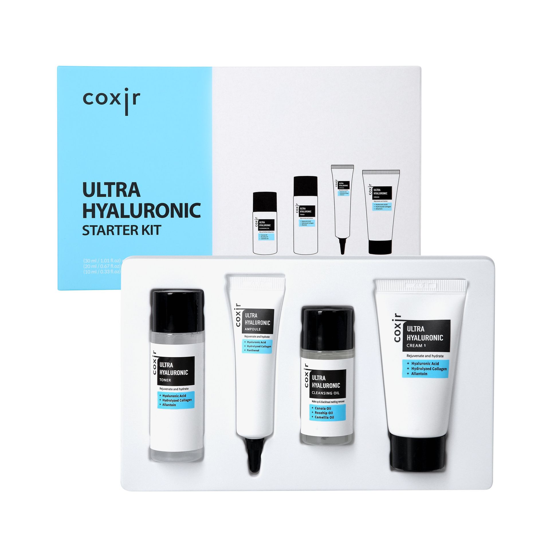 COXIR ULTRA HYALURONIC LINE Zestaw intensywnie nawilżający z kwasem hialuronowym, 30ml + 20ml + 20ml + 10ml