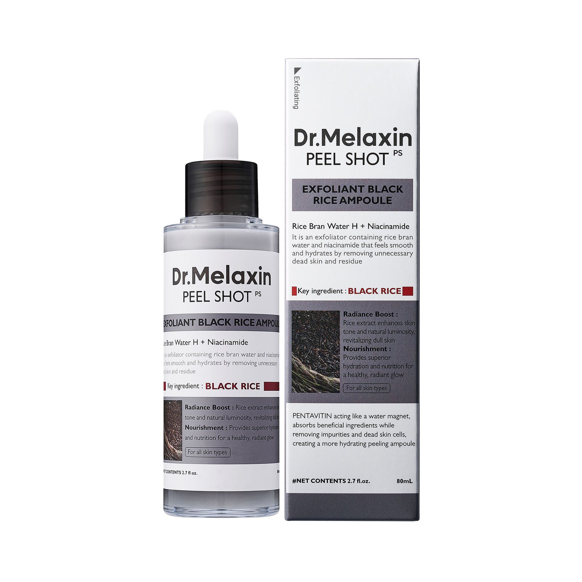 DR.MELAXIN PEEL SHOT LINE Delikatnie złuszczająca ampułka z ekstraktem z czarnego ryżu 80ml