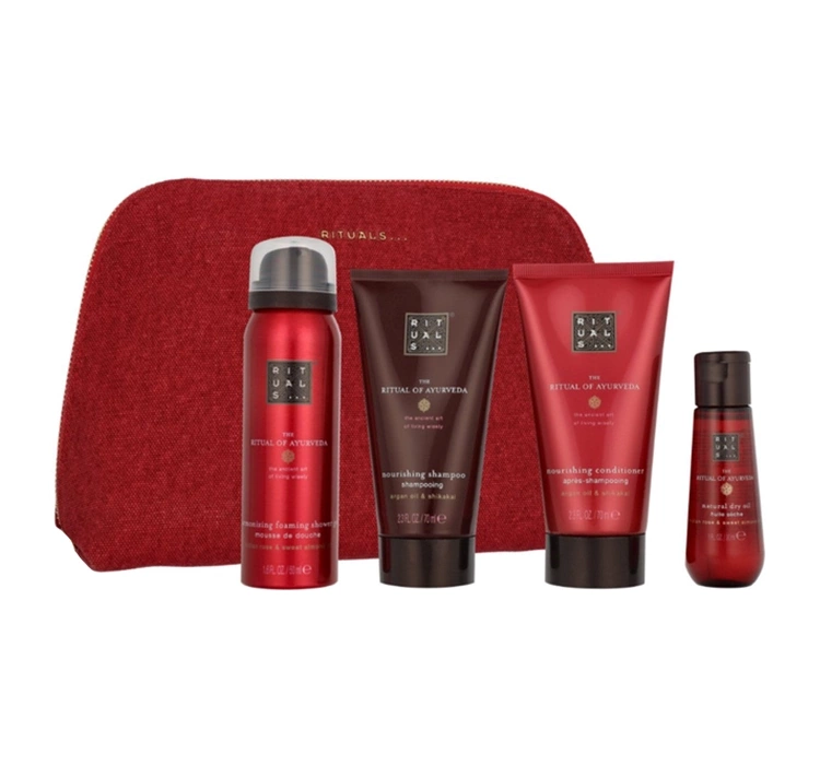 Rituals The Ritual Of Ayurveda zestaw mini kosmetyków pianka do mycia ciała + szampon + odżywka + olejek do włosów i ciała