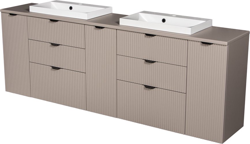 Szafka łazienkowa z lamelami wisząca z nablatowymi umywalkami 210 cm 39/3 Victa Lamello kolor fume mat