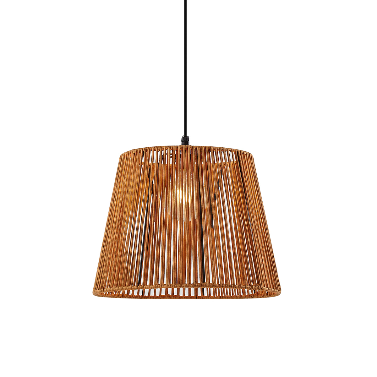 QAZQA Zewnętrzna lampa wisząca czarna z pomarańczowym kloszem z liny IP44 - Cava