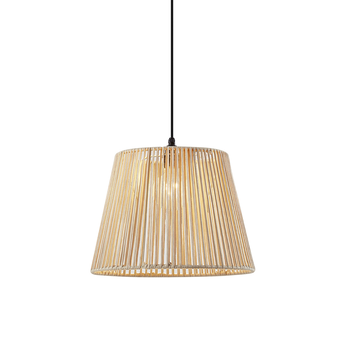 QAZQA Zewnętrzna lampa wisząca czarna z beżowym abażurem ze sznura IP44 - Cava