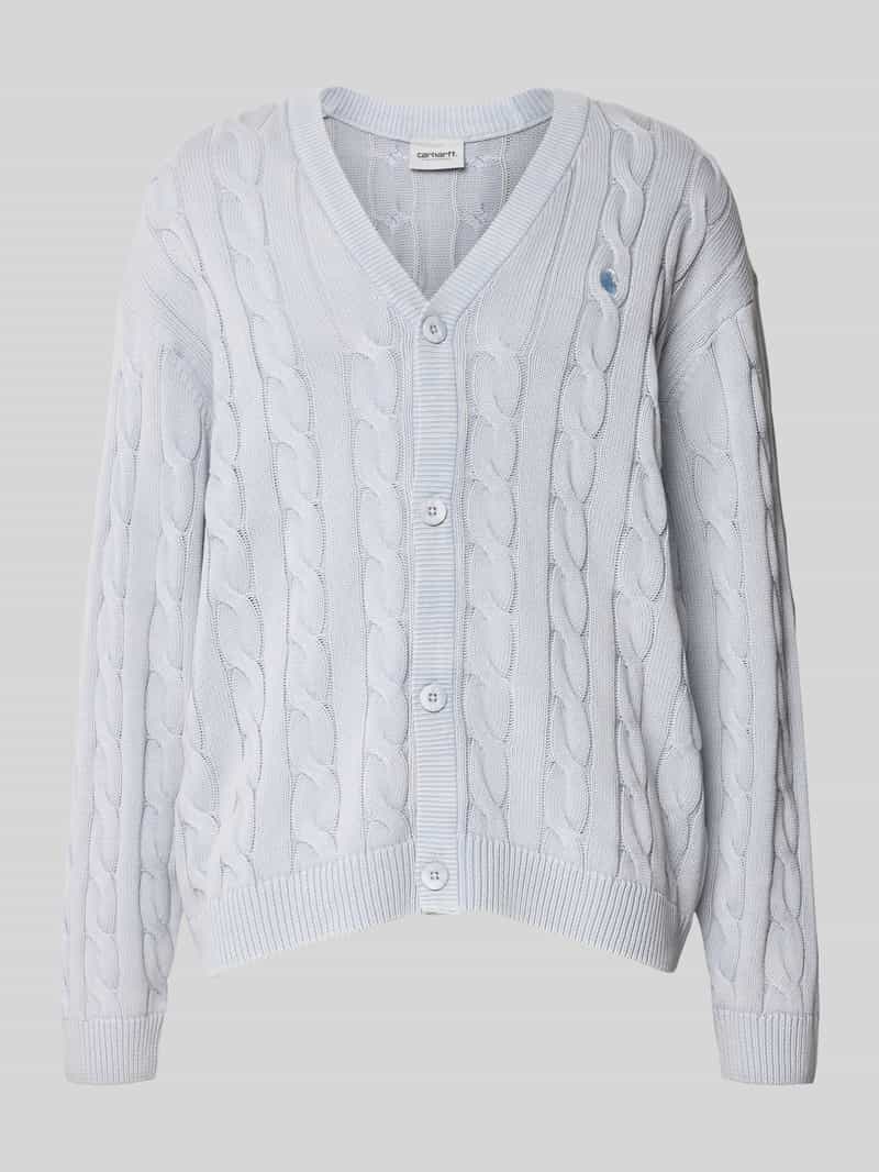 Kurtka z dzianiny ze ściegiem warkoczowym i dekoltem w serek