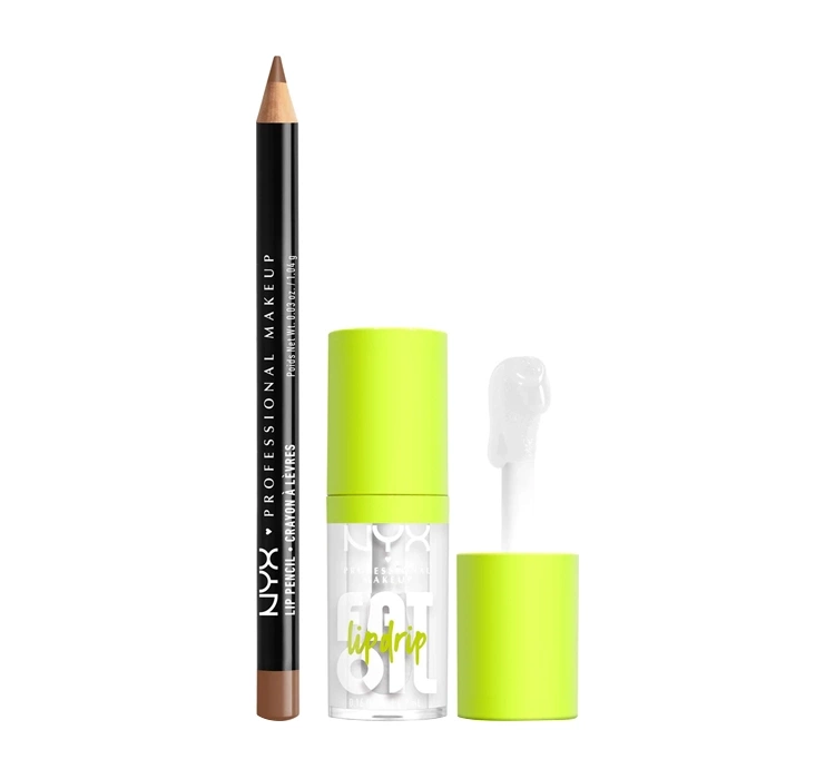 NYX Professional Makeup zestaw do makijażu ust konturówka 855 Nude Truffle 1 g + błyszczyk Fat Oil 01 My Main 4,8 ml