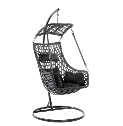 VELACO Fotel ogrodowy/kokon LORD wiszący bujany z podstawą kolor CZARNY poduszka CZARNA