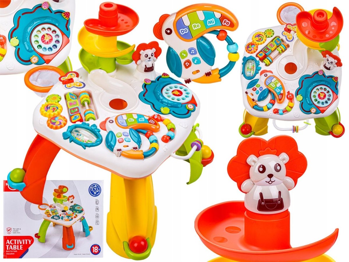 EDUKACYJNY INTERAKTYWNY STOLIK DLA DZIECI, ZJEŻDŻALNIA, GRZECHOTKA, MELODIE