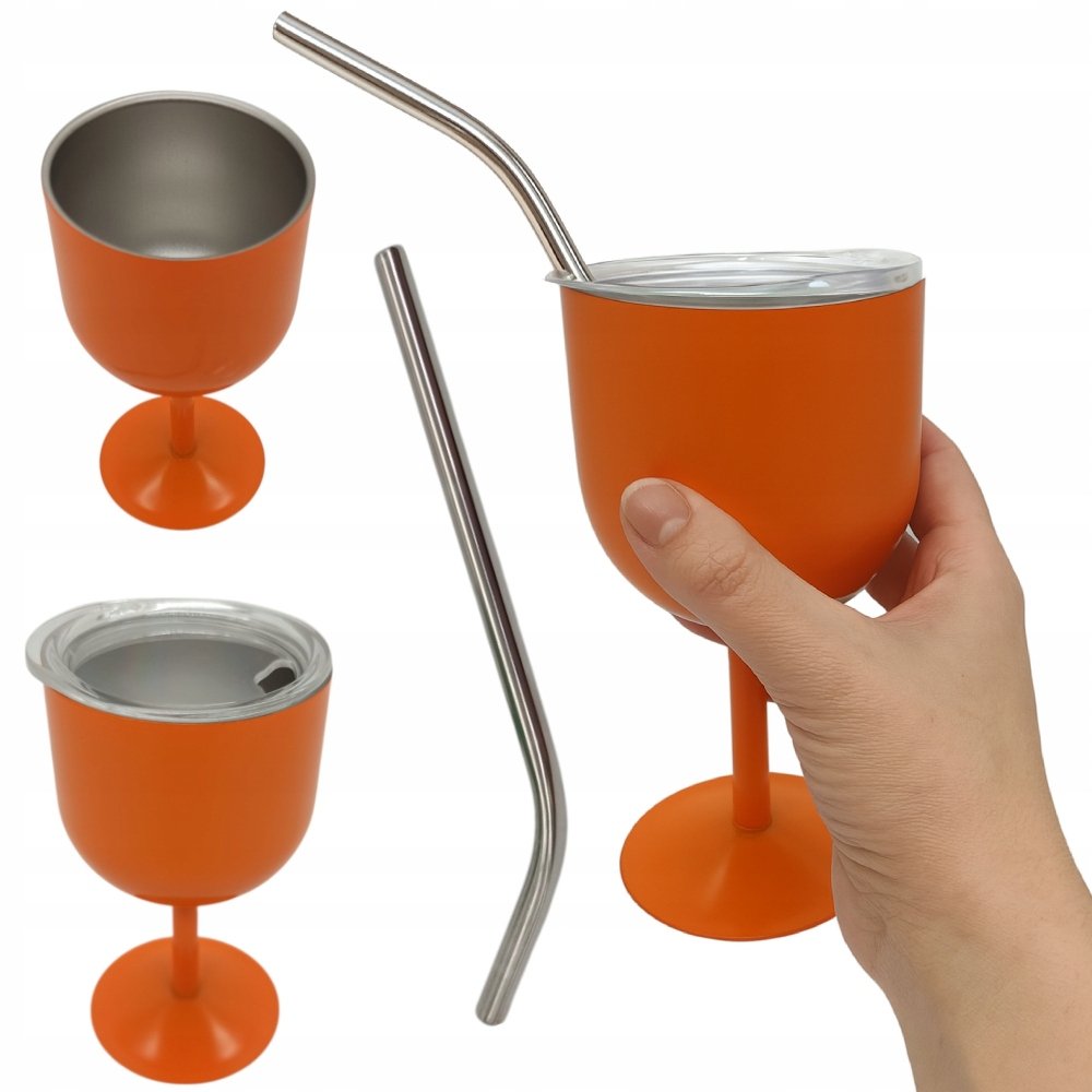 KUBEK KIELICH KIELISZEK TERMICZNY METALOWY Z METALOWĄ SŁOMKĄ DRINKI 11,5 CM