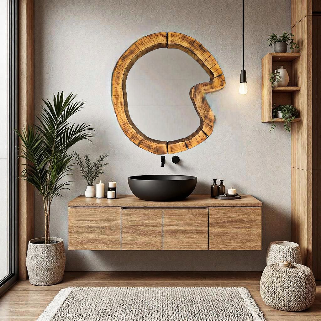 Designerskie lustro do łazienki w drewnianej ramie