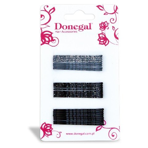 Donegal, wąskie wsuwki do włosów, czarne i szare, 24 szt.