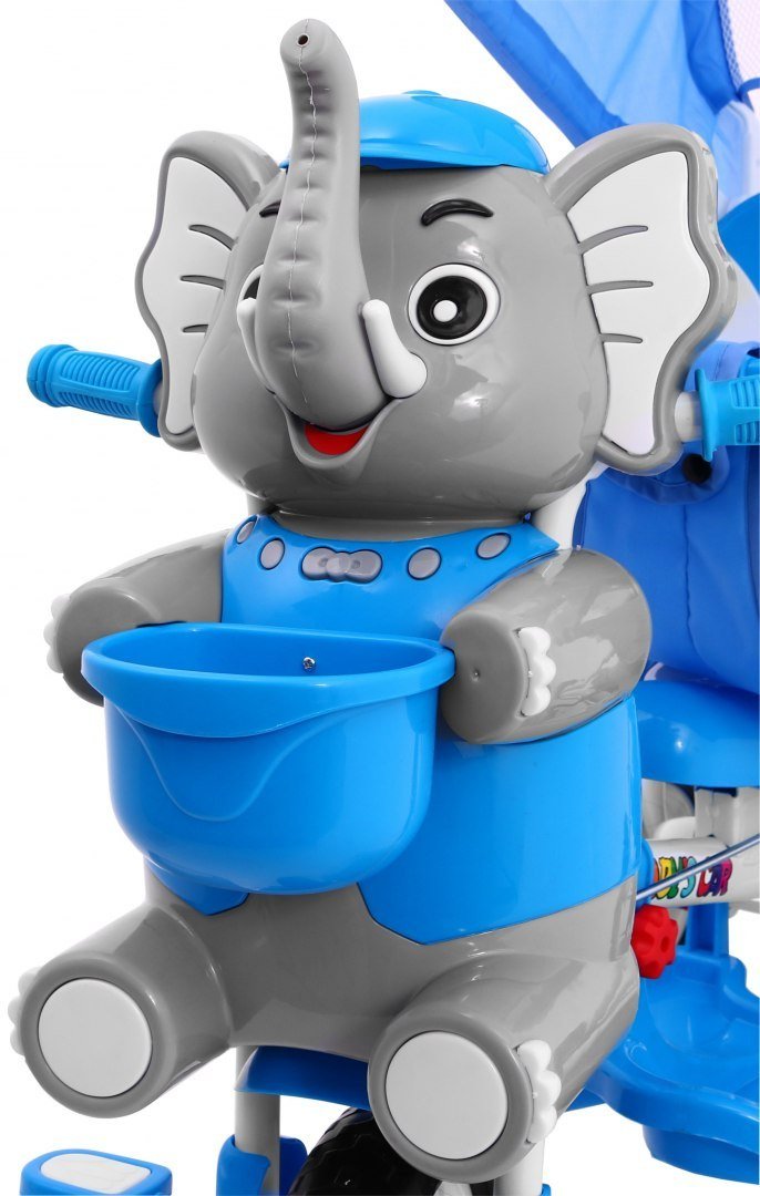 3-kołowy Rowerek dla dzieci Słonik Niebieski + Dźwięki + Daszek + Barierka